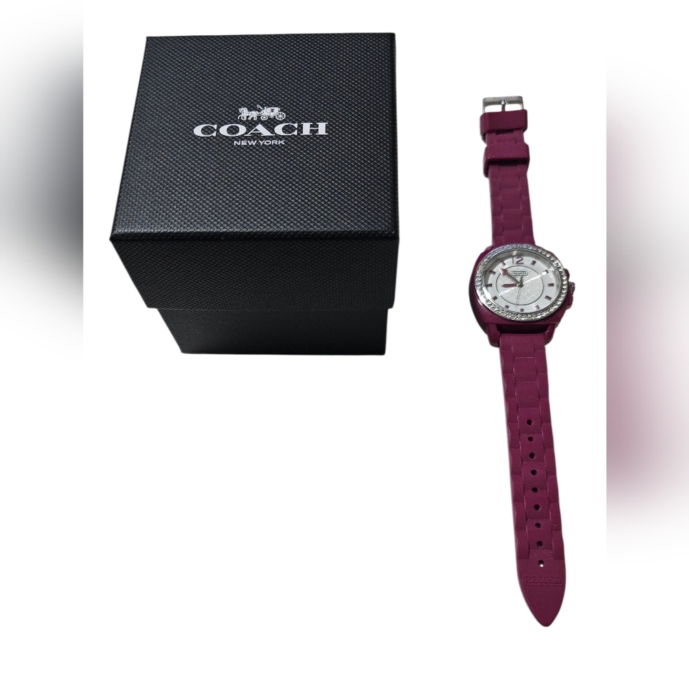 Coach Boyfriend Fuchsia & Silver, Crystal Bezel Watch with Silicone Band - Picture 5 of 8